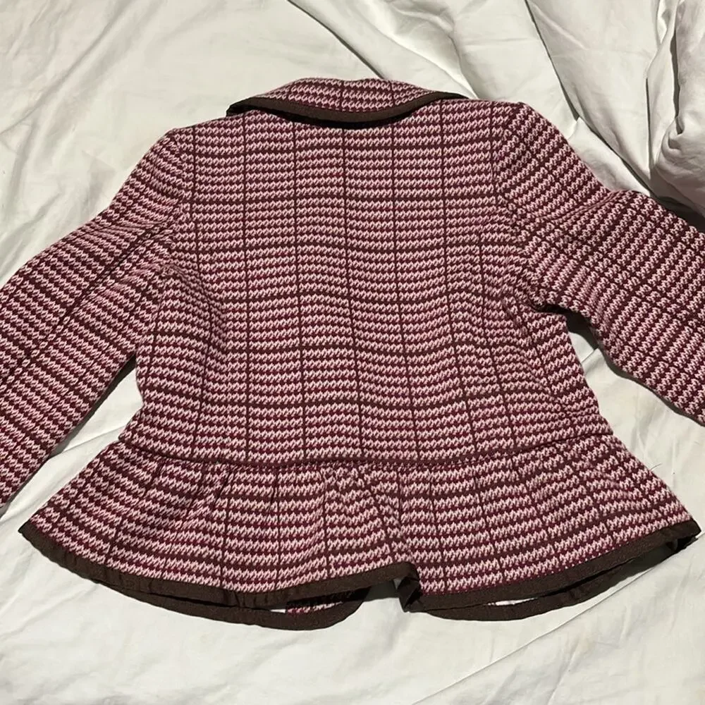 Janie & Jack 4 raspberry brown plaid brass like button blazer jacket nwt